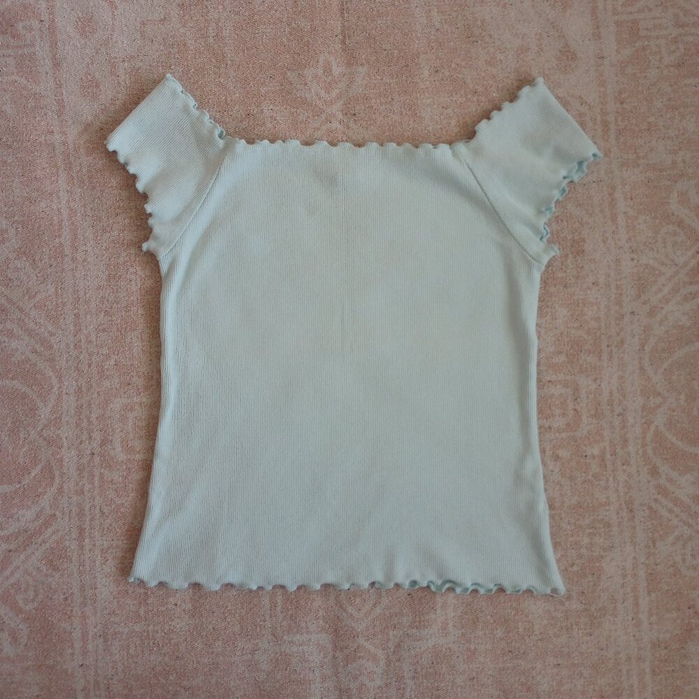 Coquette Lettuce Hem Mint Blue Ribbed Baby Tee Y2K Soft Girl Balletcore Coastal